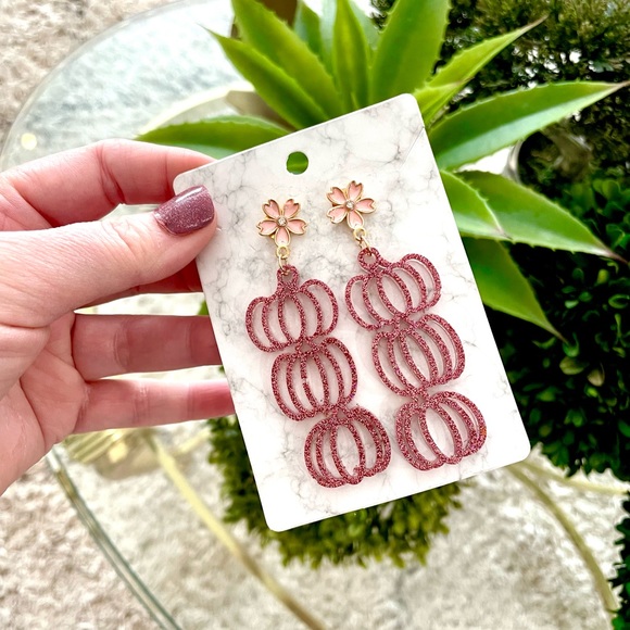 Floral Pumpkin Acrylic Earrings - Picture 8 of 8